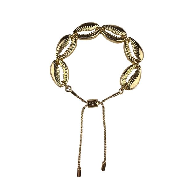 J.Crew Womens Gold Tone Adjustable Cowrie Shell Bracelet Lightweight Metal Links - Picture 1 of 4